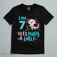 7th Birthday Axolotl - I Am 7 Let's Party A Lotl  T-Shirt thumb 5