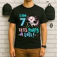 7th Birthday Axolotl - I Am 7 Let's Party A Lotl  T-Shirt thumb 6