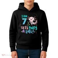 7th Birthday Axolotl - I Am 7 Let's Party A Lotl  Kids Hoodie thumb 4
