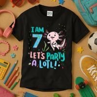 7th Birthday Axolotl - I Am 7 Let's Party A Lotl  Kids T-Shirt thumb 3