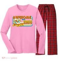 70th Birthday Awesome Since 1956 Retro Roller Skates  Women's Long Sleeve Flannel Pajama Set  thumb 0