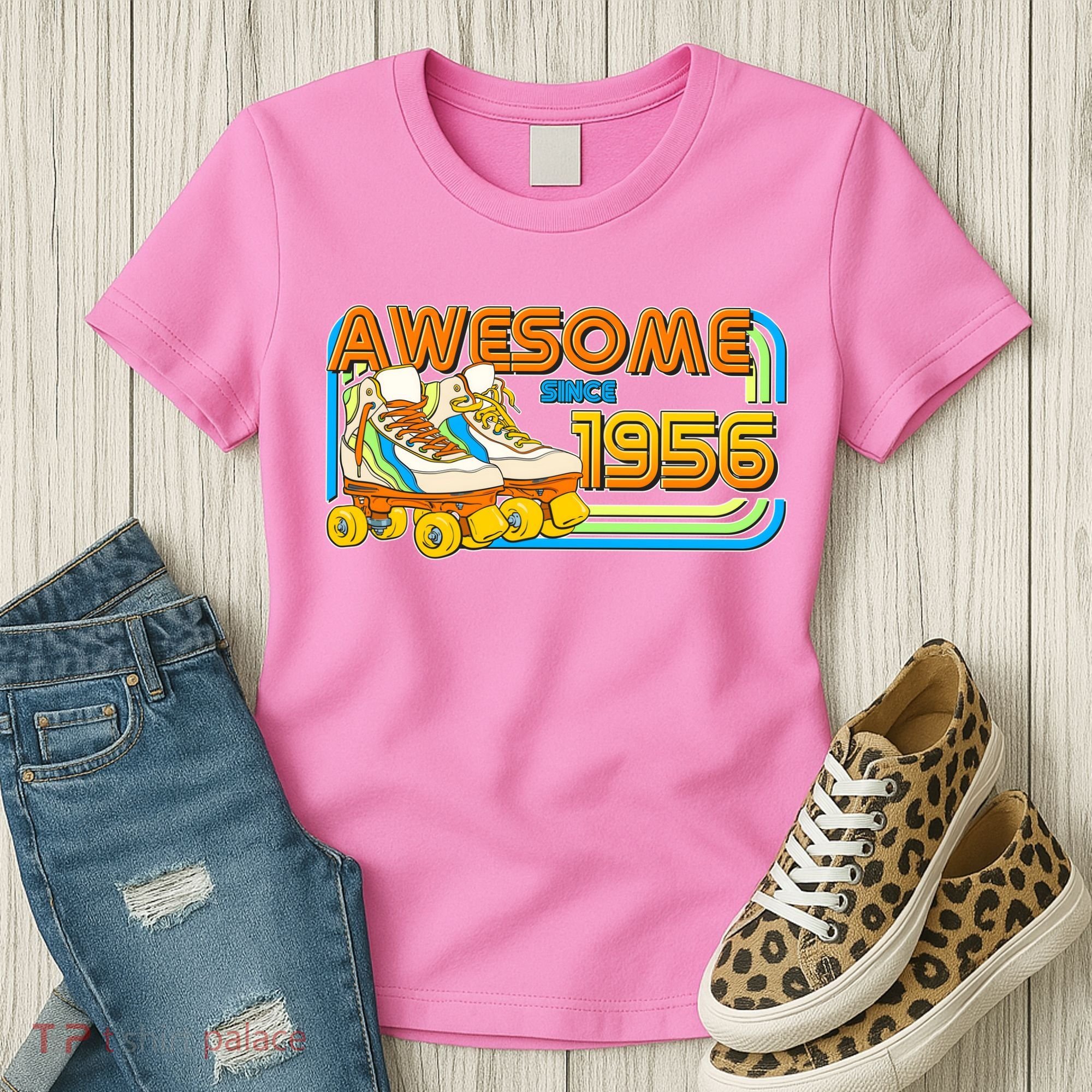 70th Birthday Awesome Since 1956 Retro Roller Skates  Women's T-Shirt