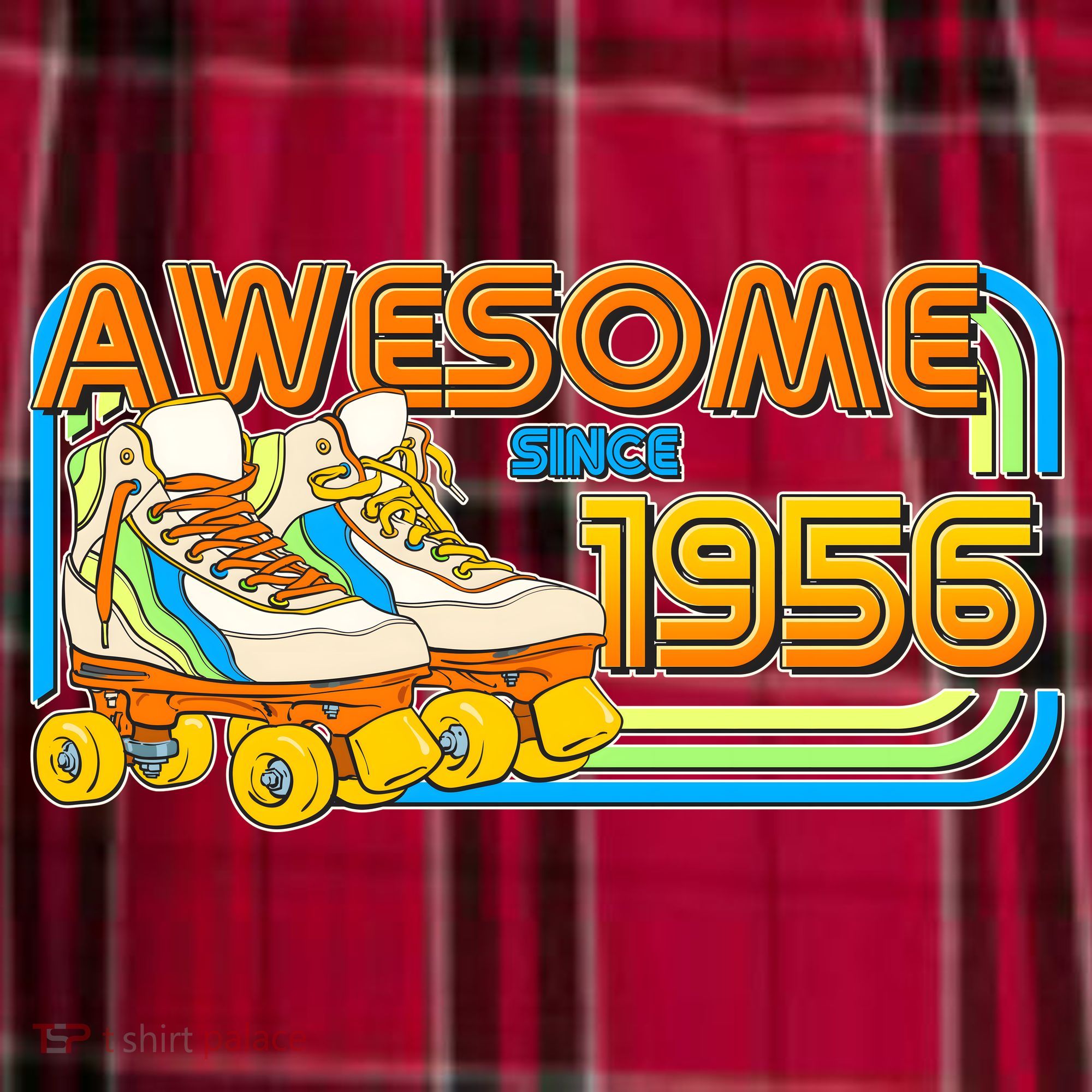 70th Birthday Awesome Since 1956 Retro Roller Skates  Men's Flannel Plaid Pajama Pants