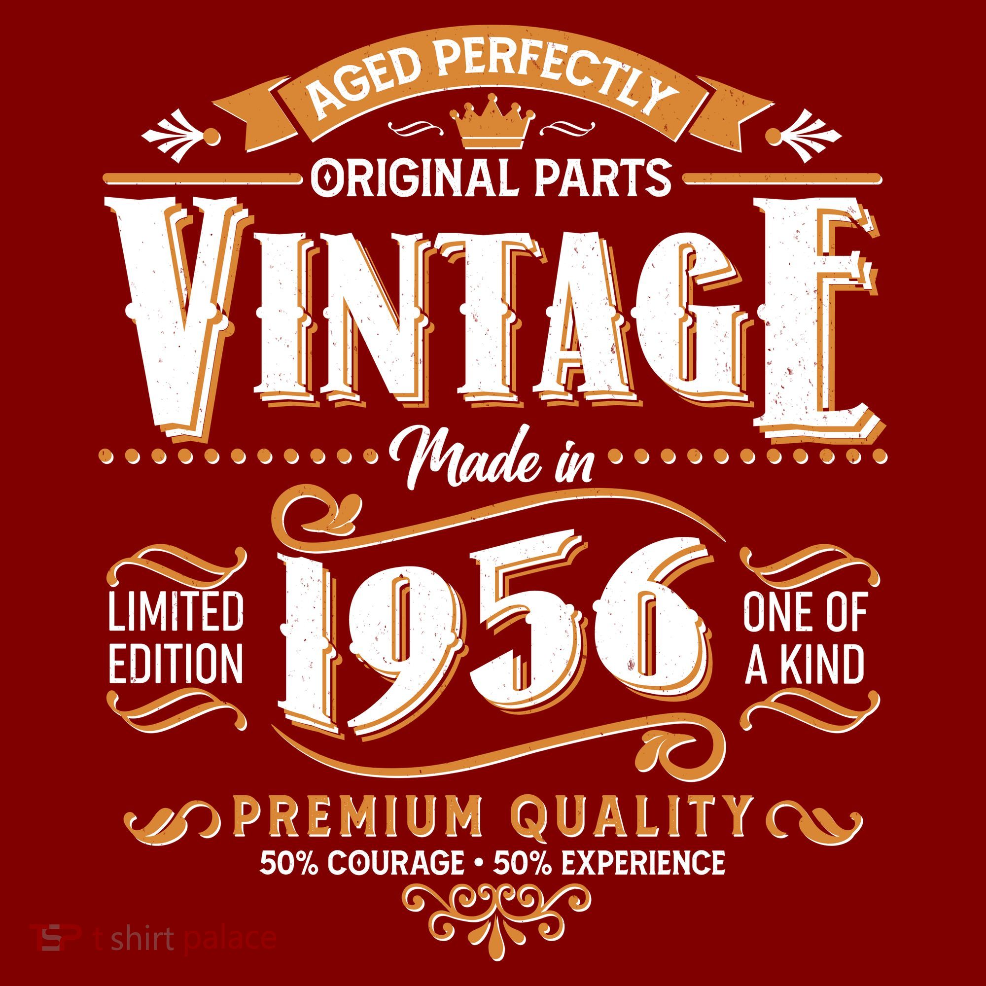 70th Birthday Age Perfectly Original Parts Vintage Made In 1956 Premium Quality T-Shirt