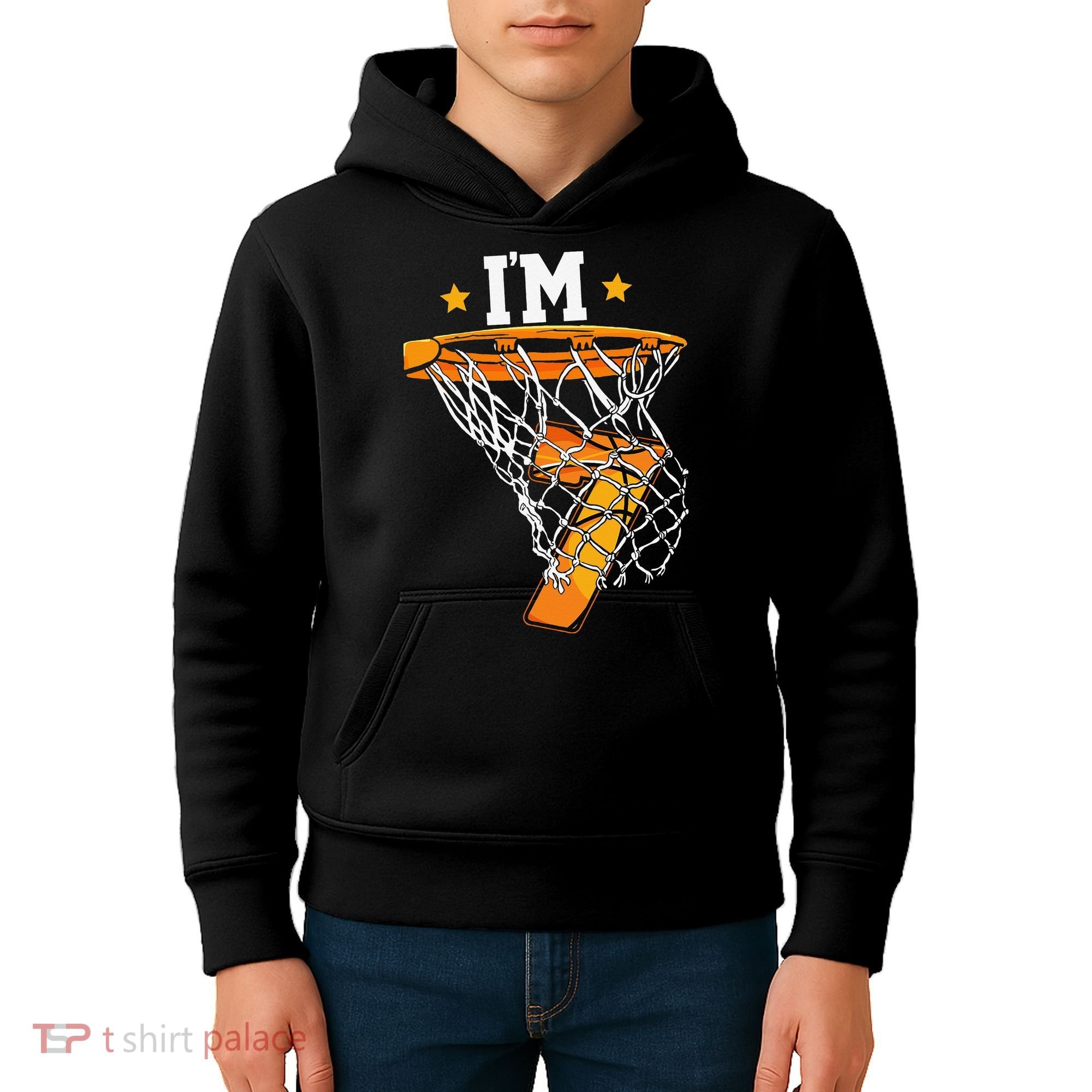 7th Birthday Basketball I'm 7 for 7th Birthday Kids Hoodie