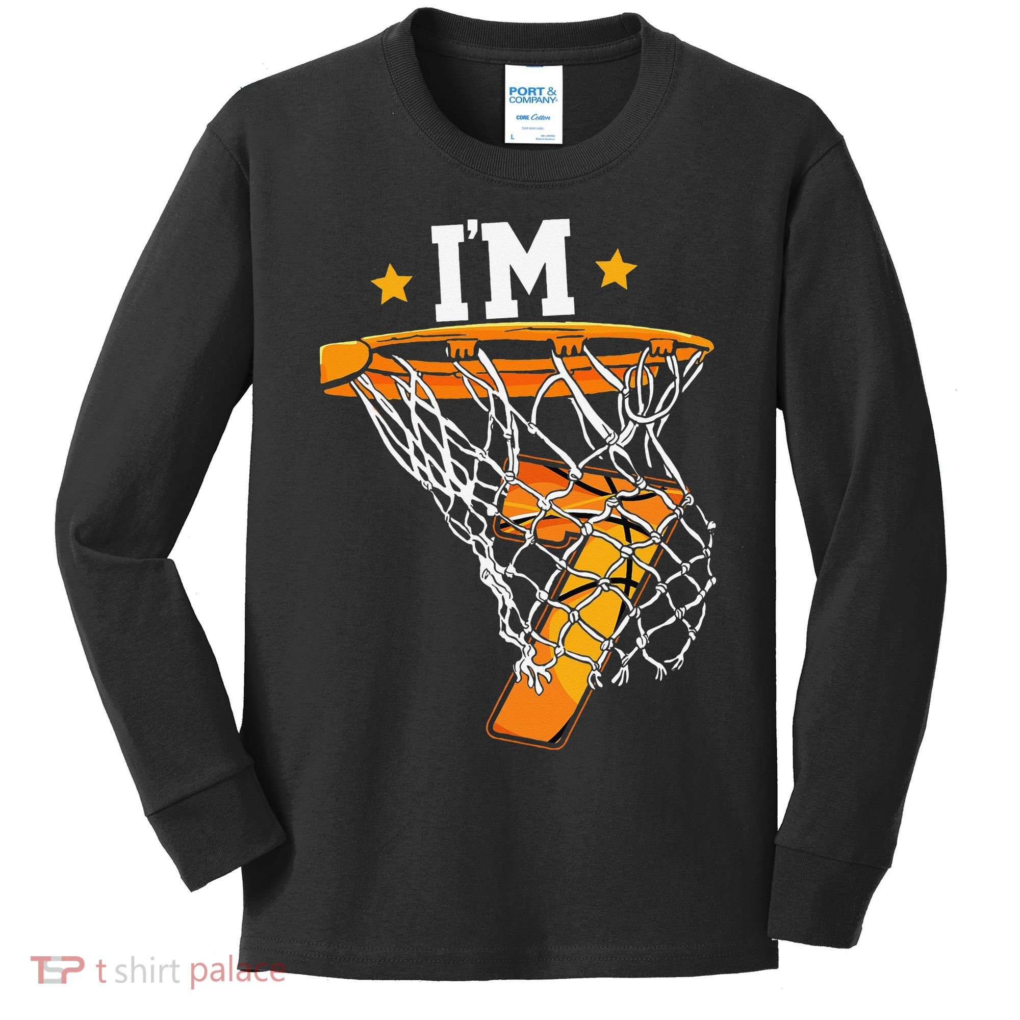 7th Birthday Basketball I'm 7 for 7th Birthday Kids Long Sleeve Shirt