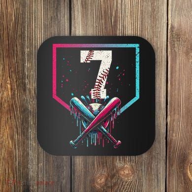 7th Birthday Baseball Home Plate Drip Ice Cream Sprinkle 1 Gift Coaster