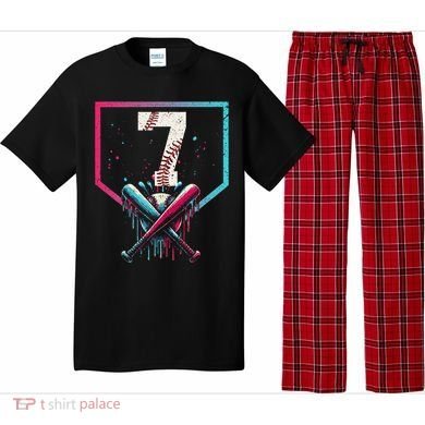 7th Birthday Baseball Home Plate Drip Ice Cream Sprinkle 1 Gift Pajama Set