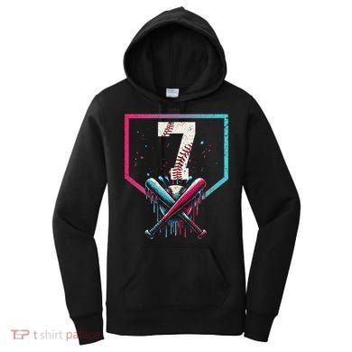 7th Birthday Baseball Home Plate Drip Ice Cream Sprinkle 1 Gift Women's Hoodie