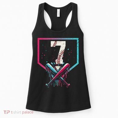 7th Birthday Baseball Home Plate Drip Ice Cream Sprinkle 1 Gift Women's Tank Top