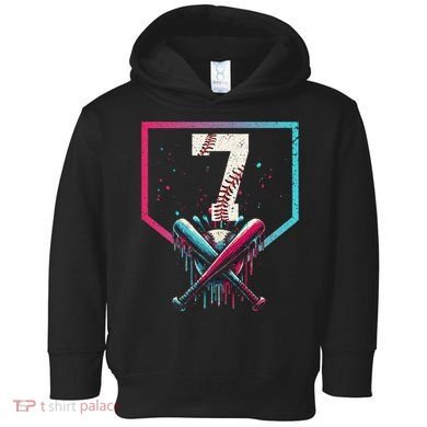 7th Birthday Baseball Home Plate Drip Ice Cream Sprinkle 1 Gift Toddler Hoodie
