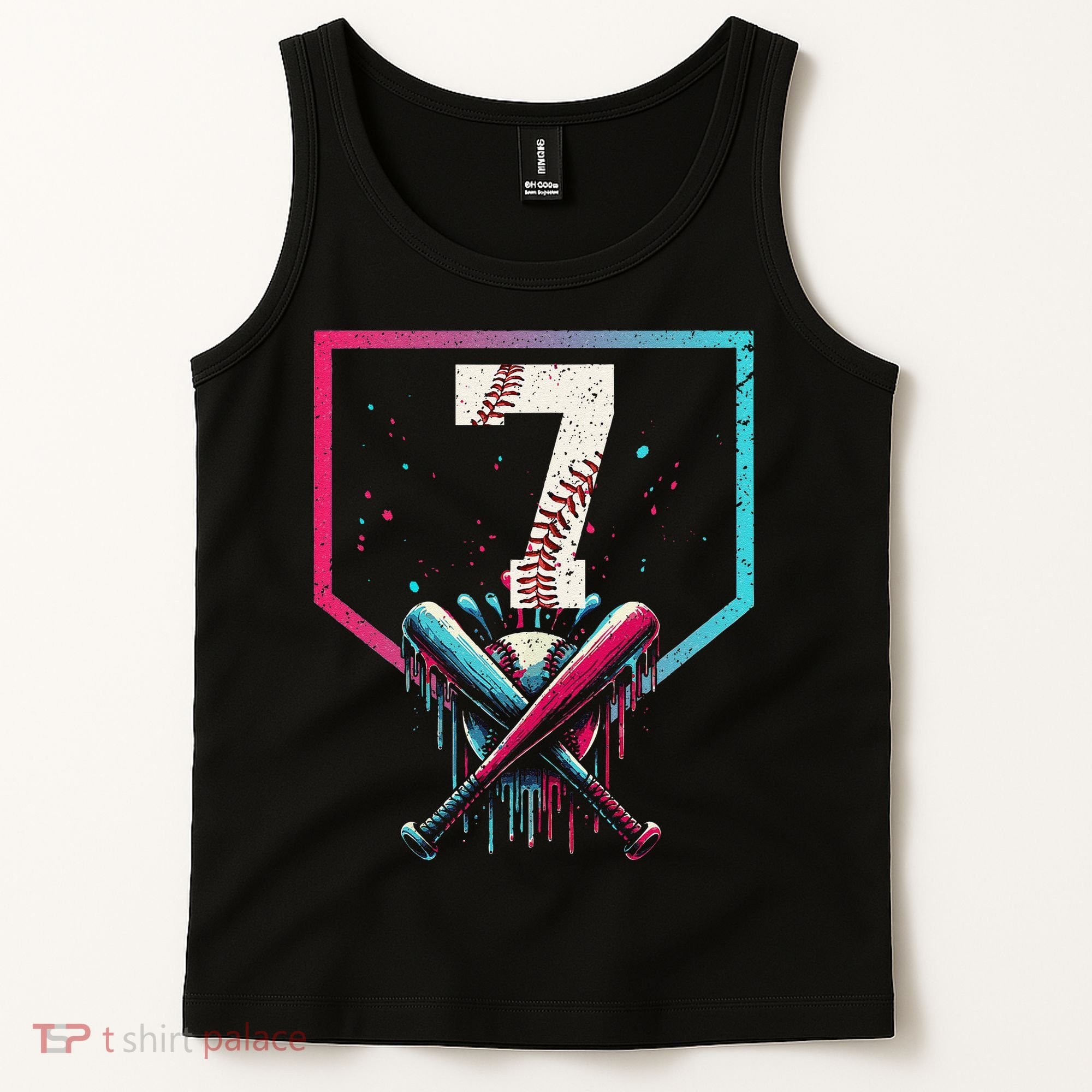 7th Birthday Baseball Home Plate Drip Ice Cream Sprinkle 1 Gift Tank Top