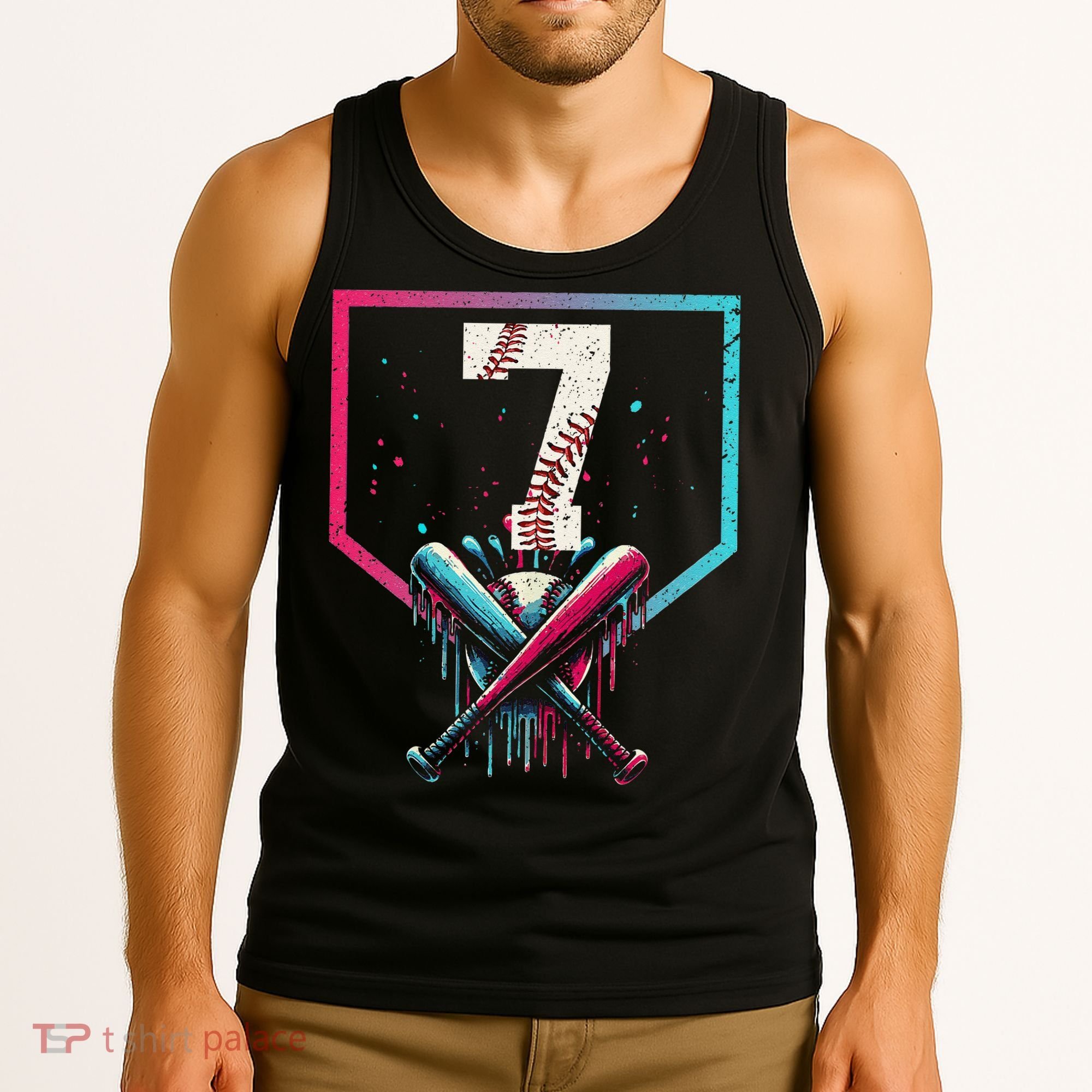 7th Birthday Baseball Home Plate Drip Ice Cream Sprinkle 1 Gift Tank Top