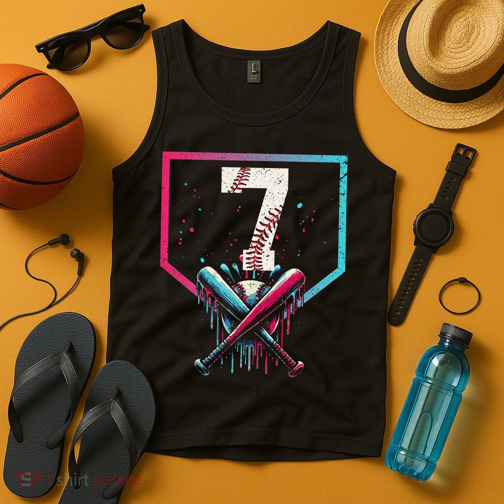 7th Birthday Baseball Home Plate Drip Ice Cream Sprinkle 1 Gift Tank Top