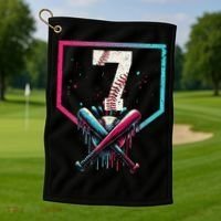 7th Birthday Baseball Home Plate Drip Ice Cream Sprinkle 1 Gift Golf Towel thumb 1
