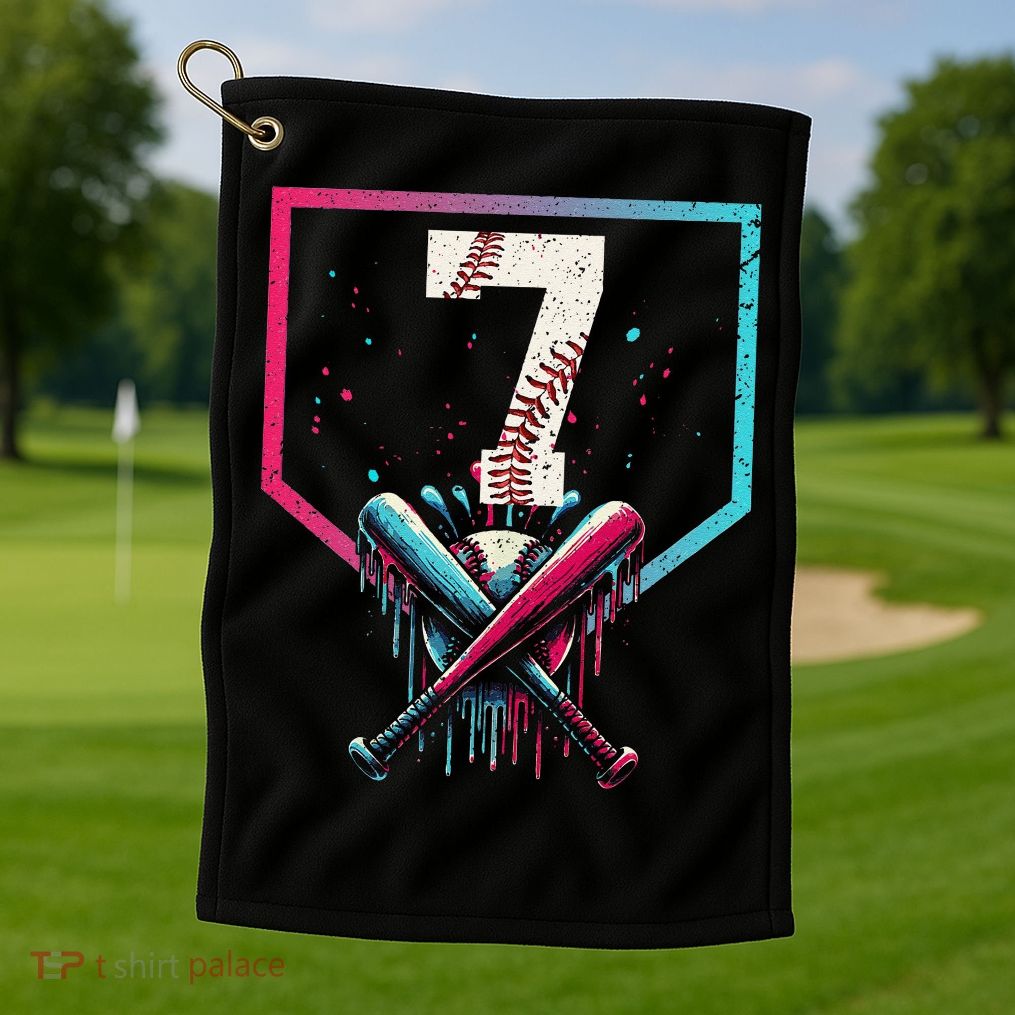 7th Birthday Baseball Home Plate Drip Ice Cream Sprinkle 1 Gift Golf Towel