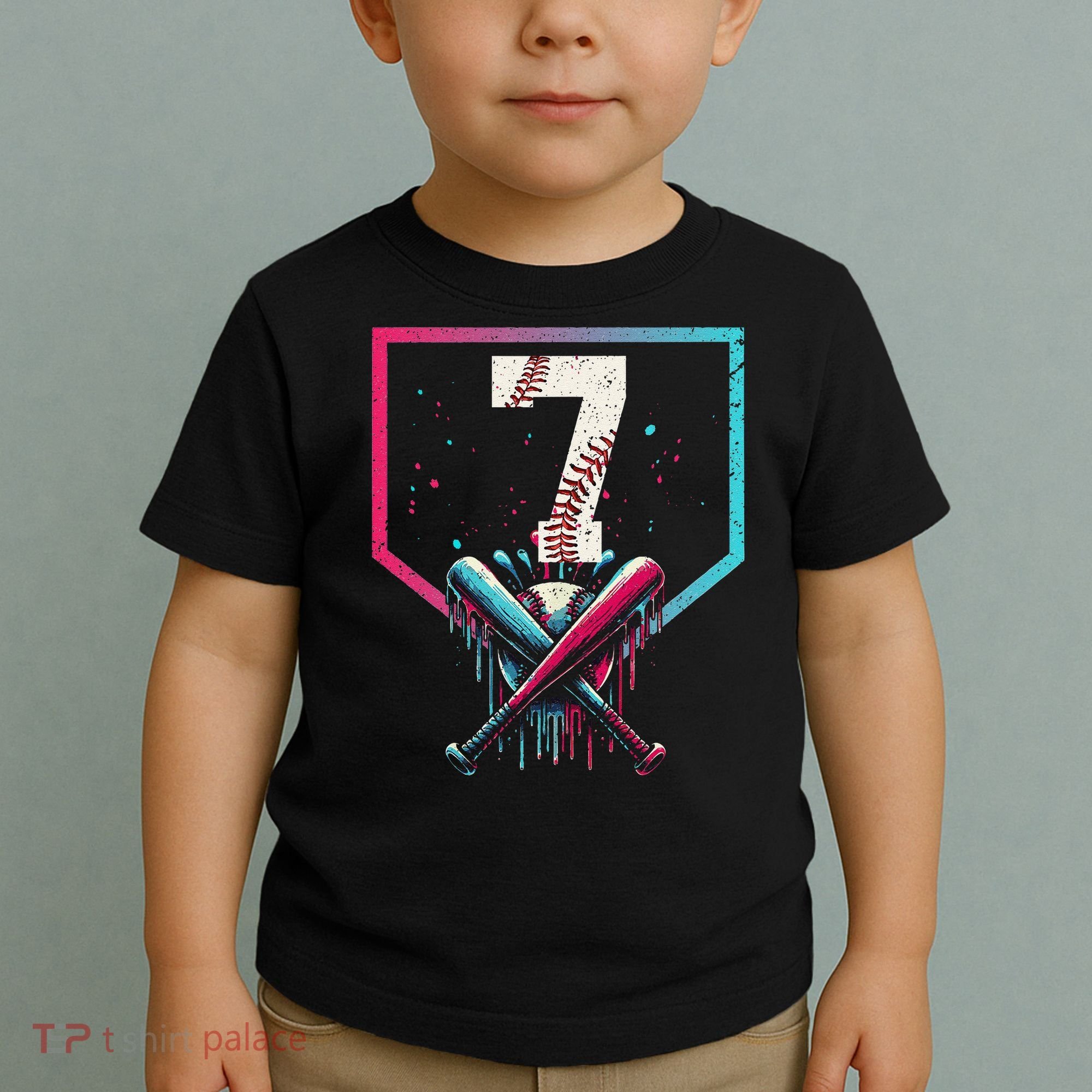 7th Birthday Baseball Home Plate Drip Ice Cream Sprinkle 1 Gift Toddler T-Shirt
