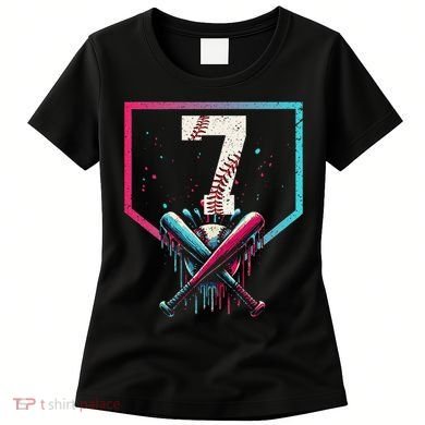 7th Birthday Baseball Home Plate Drip Ice Cream Sprinkle 1 Gift Women's T-Shirt