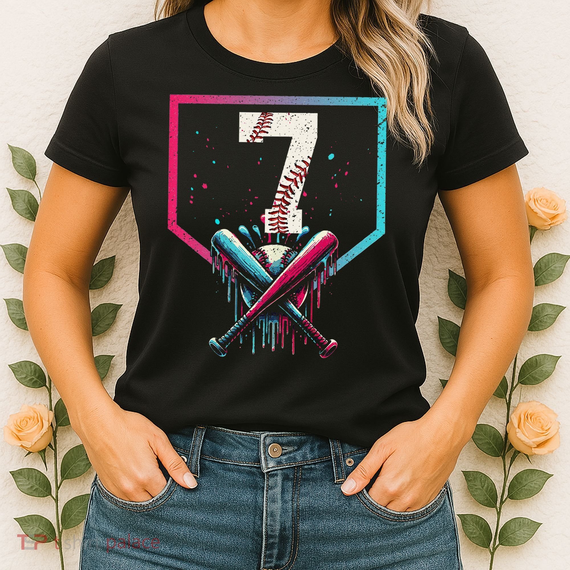 7th Birthday Baseball Home Plate Drip Ice Cream Sprinkle 1 Gift Women's T-Shirt