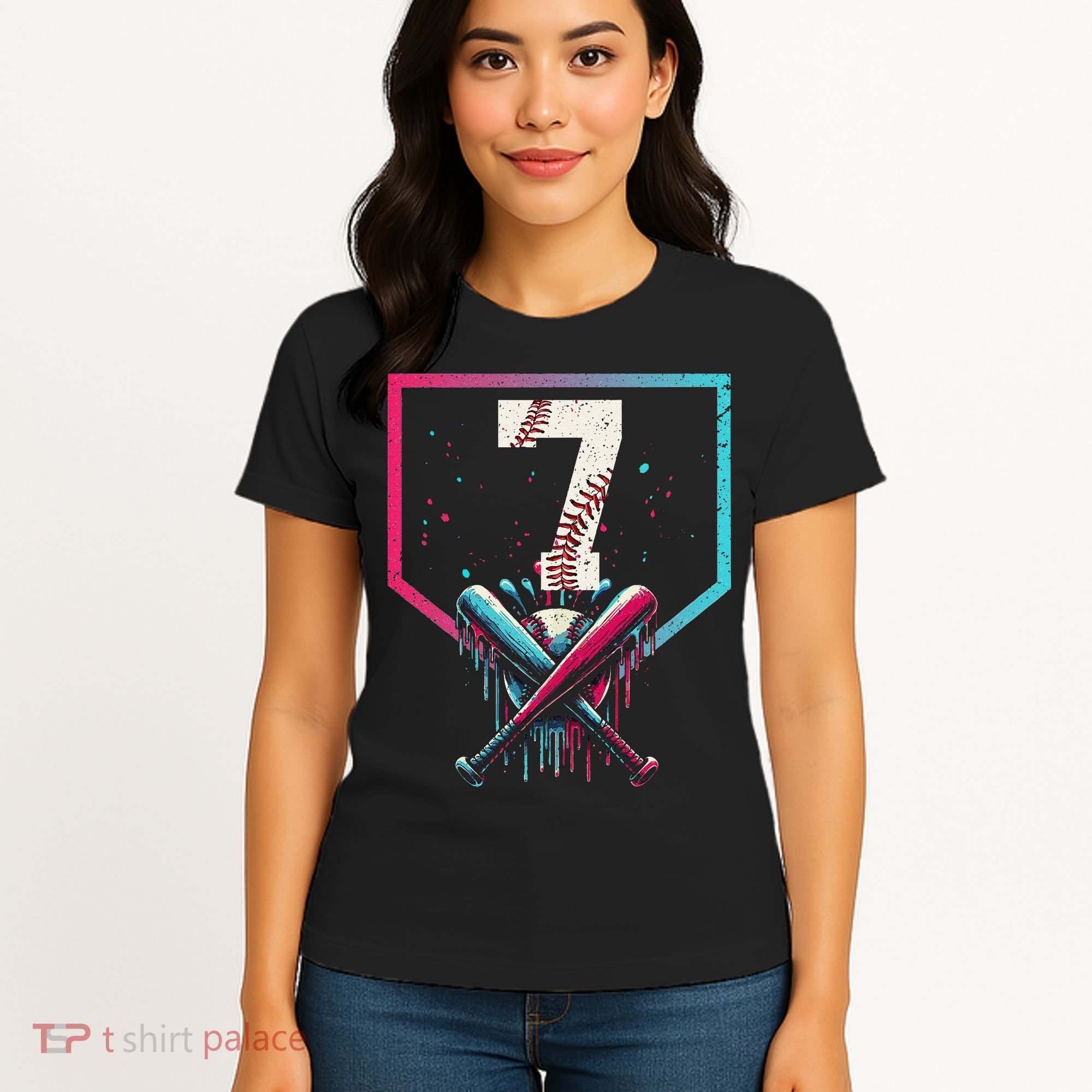 7th Birthday Baseball Home Plate Drip Ice Cream Sprinkle 1 Gift Women's T-Shirt