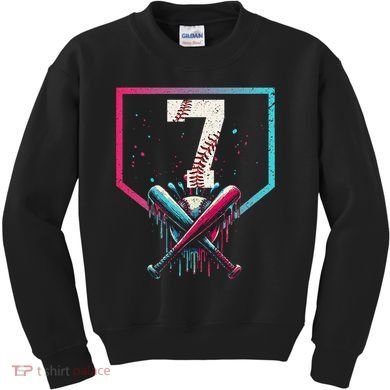 7th Birthday Baseball Home Plate Drip Ice Cream Sprinkle 1 Gift Kids Sweatshirt