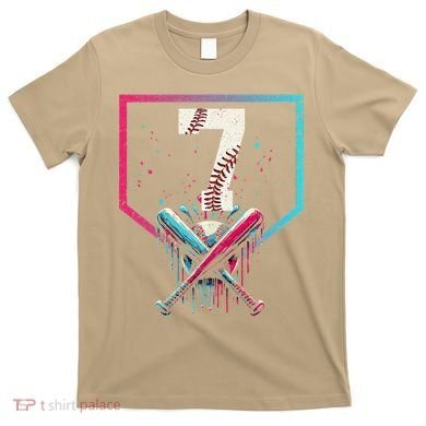 7th Birthday Baseball Home Plate Drip Ice Cream Sprinkle 1 Gift T-Shirt