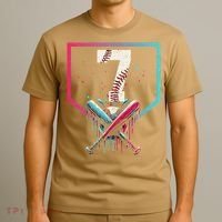 7th Birthday Baseball Home Plate Drip Ice Cream Sprinkle 1 Gift T-Shirt thumb 3
