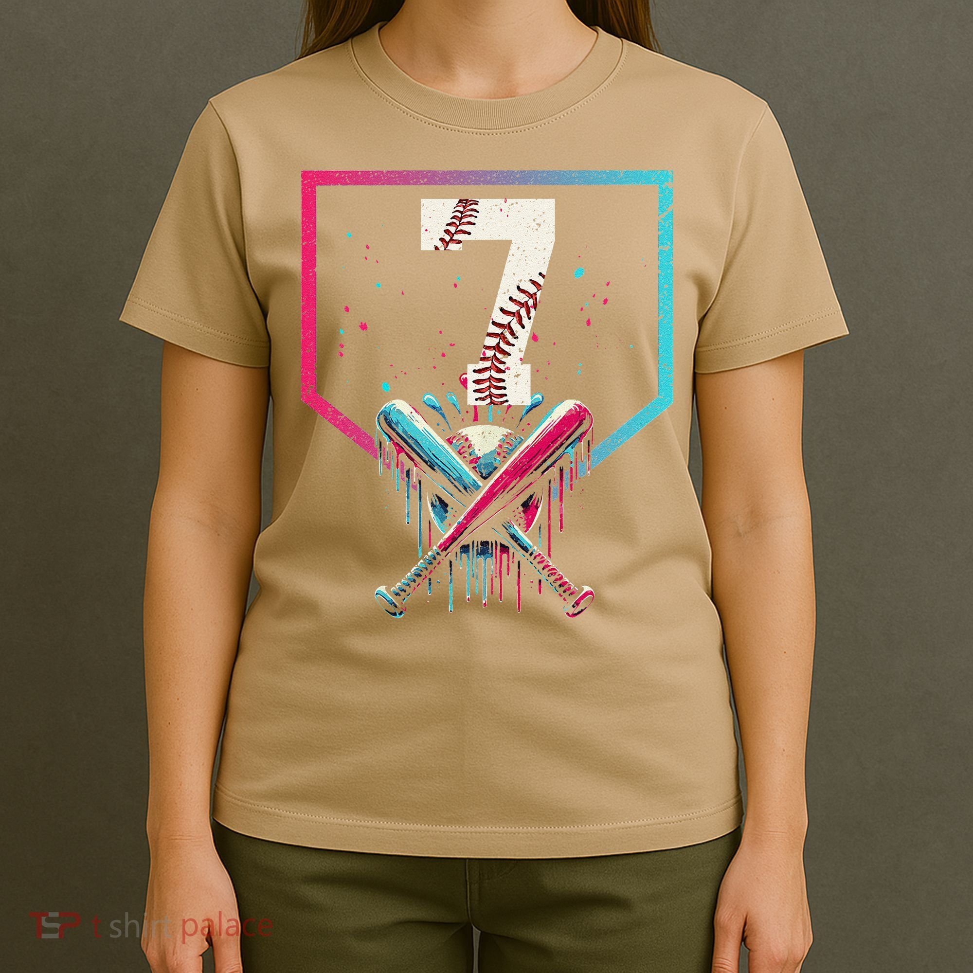 7th Birthday Baseball Home Plate Drip Ice Cream Sprinkle 1 Gift T-Shirt
