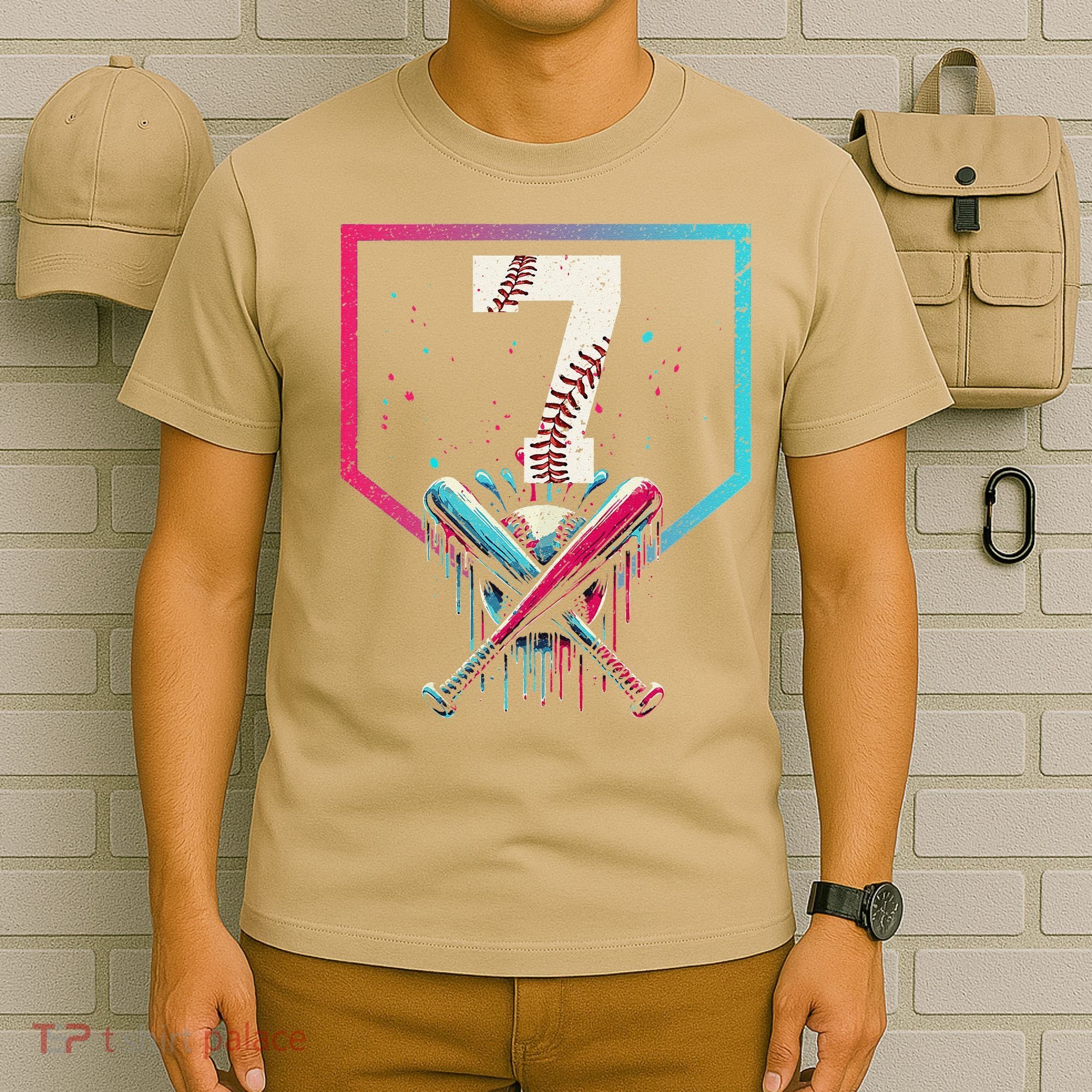 7th Birthday Baseball Home Plate Drip Ice Cream Sprinkle 1 Gift T-Shirt