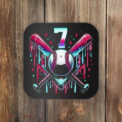 7th Birthday Baseball Home Plate Drip Ice Cream Sprinkle Gift Coaster