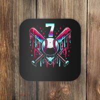 7th Birthday Baseball Home Plate Drip Ice Cream Sprinkle Gift Coaster thumb 0