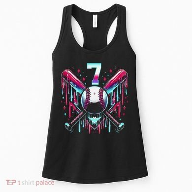 7th Birthday Baseball Home Plate Drip Ice Cream Sprinkle Gift Women's Tank Top