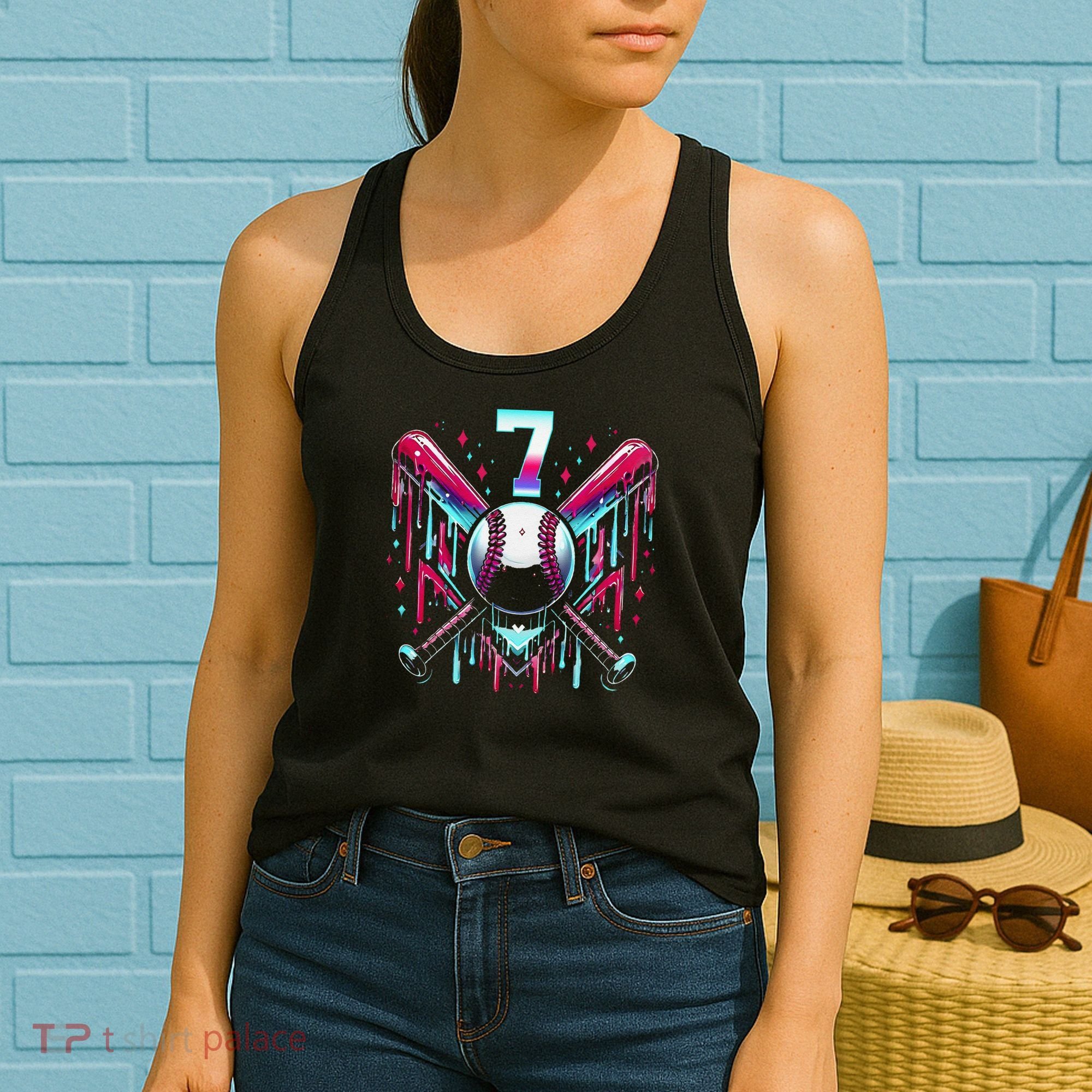 7th Birthday Baseball Home Plate Drip Ice Cream Sprinkle Gift Women's Tank Top