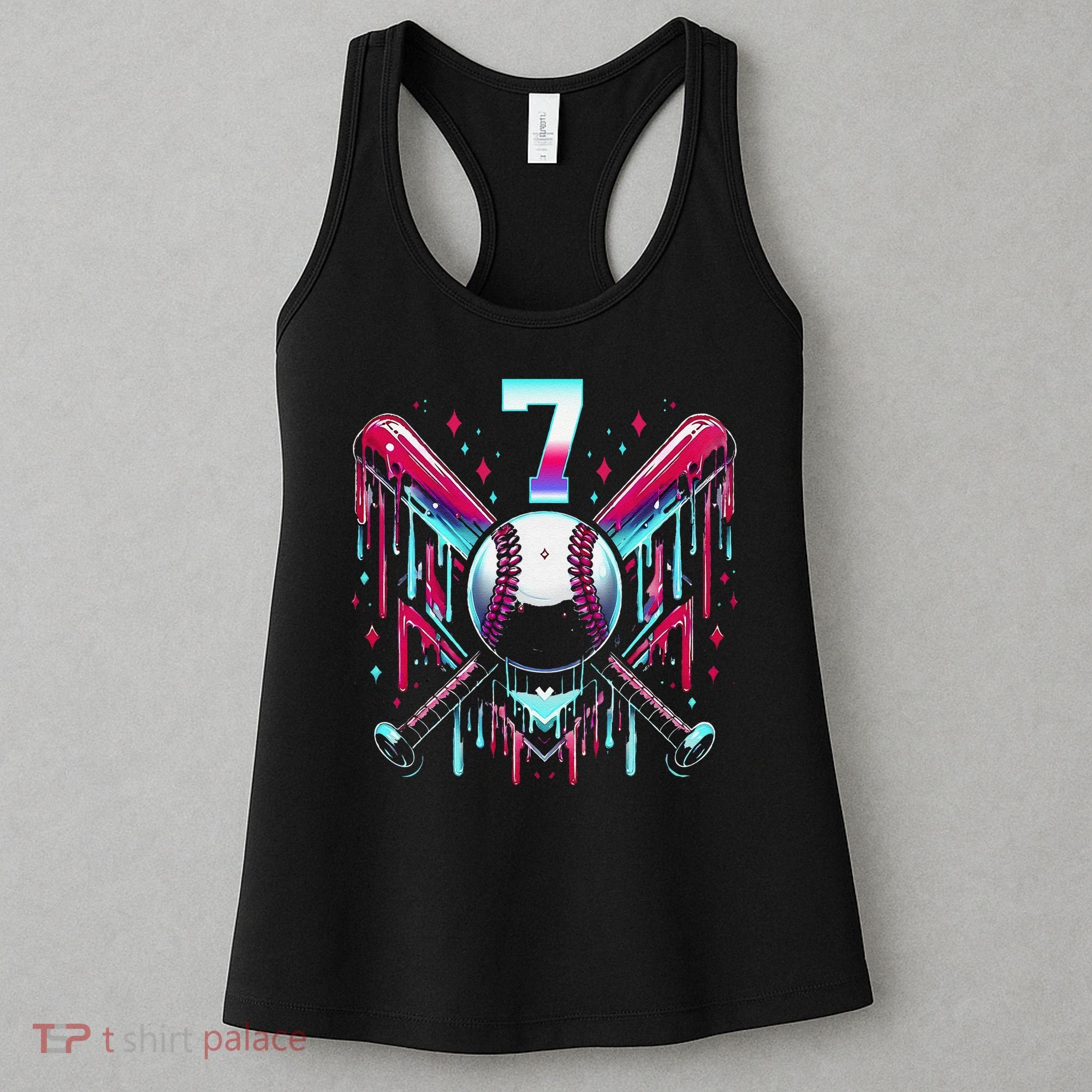 7th Birthday Baseball Home Plate Drip Ice Cream Sprinkle Gift Women's Tank Top