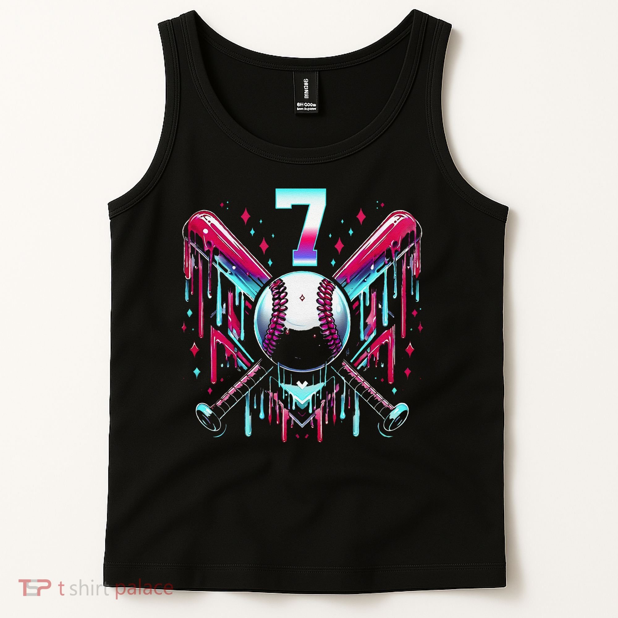 7th Birthday Baseball Home Plate Drip Ice Cream Sprinkle Gift Tank Top