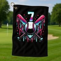7th Birthday Baseball Home Plate Drip Ice Cream Sprinkle Gift Golf Towel thumb 1