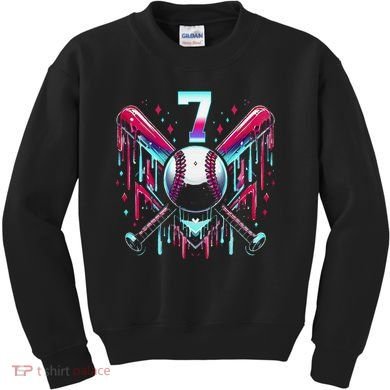 7th Birthday Baseball Home Plate Drip Ice Cream Sprinkle Gift Kids Sweatshirt