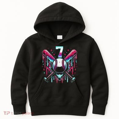 7th Birthday Baseball Home Plate Drip Ice Cream Sprinkle Gift Kids Hoodie