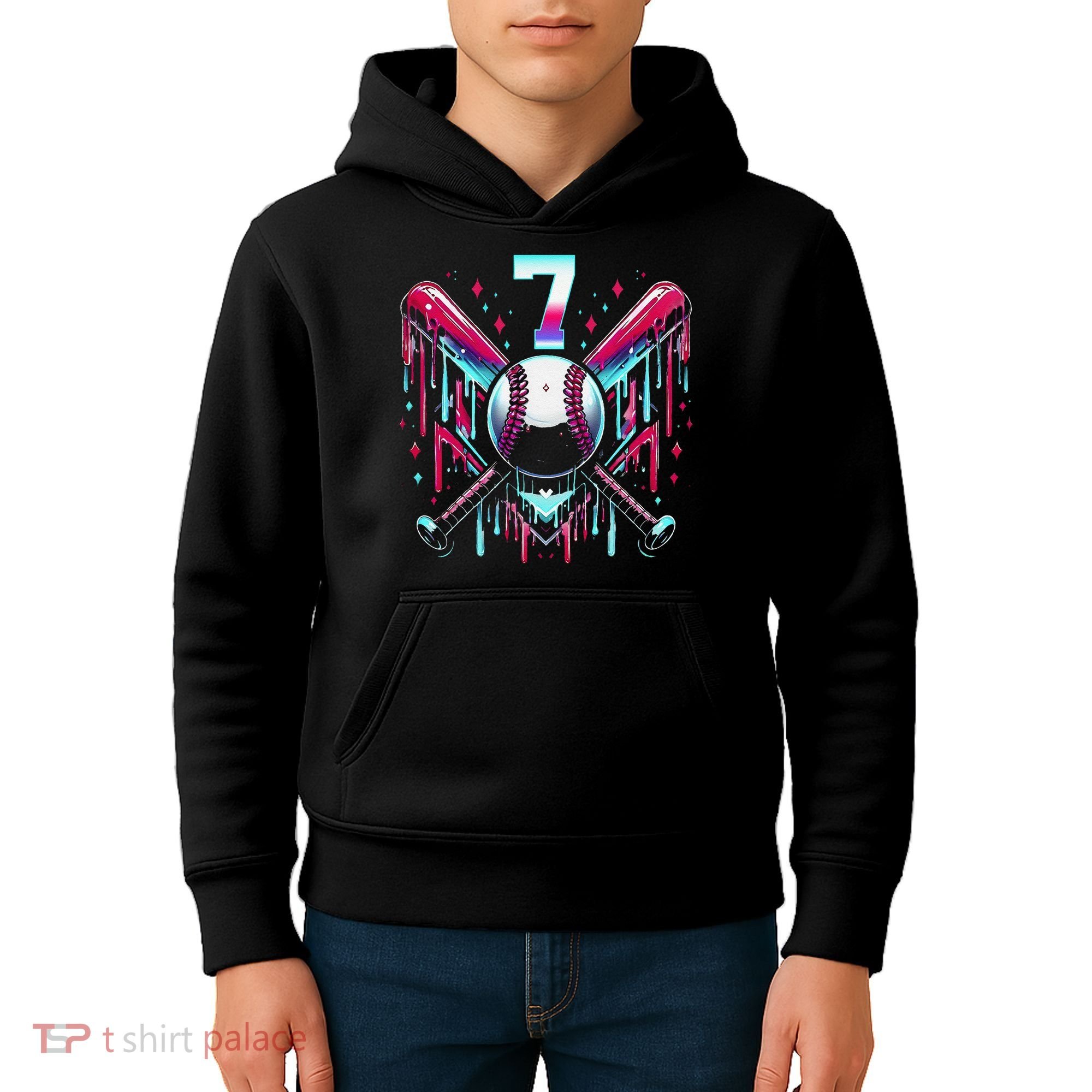 7th Birthday Baseball Home Plate Drip Ice Cream Sprinkle Gift Kids Hoodie