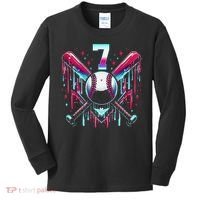 7th Birthday Baseball Home Plate Drip Ice Cream Sprinkle Gift Kids Long Sleeve Shirt thumb 0