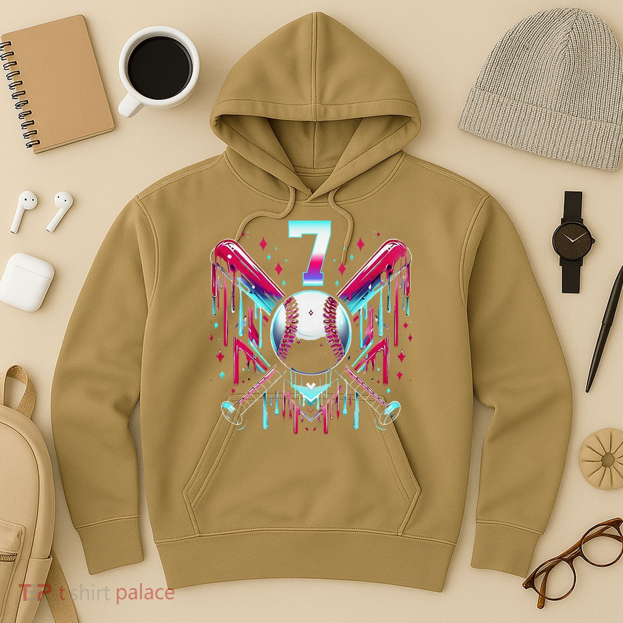 7th Birthday Baseball Home Plate Drip Ice Cream Sprinkle Gift Hoodie