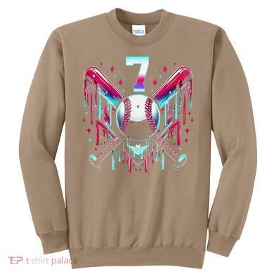 7th Birthday Baseball Home Plate Drip Ice Cream Sprinkle Gift Sweatshirt
