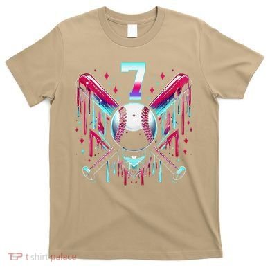 7th Birthday Baseball Home Plate Drip Ice Cream Sprinkle Gift T-Shirt