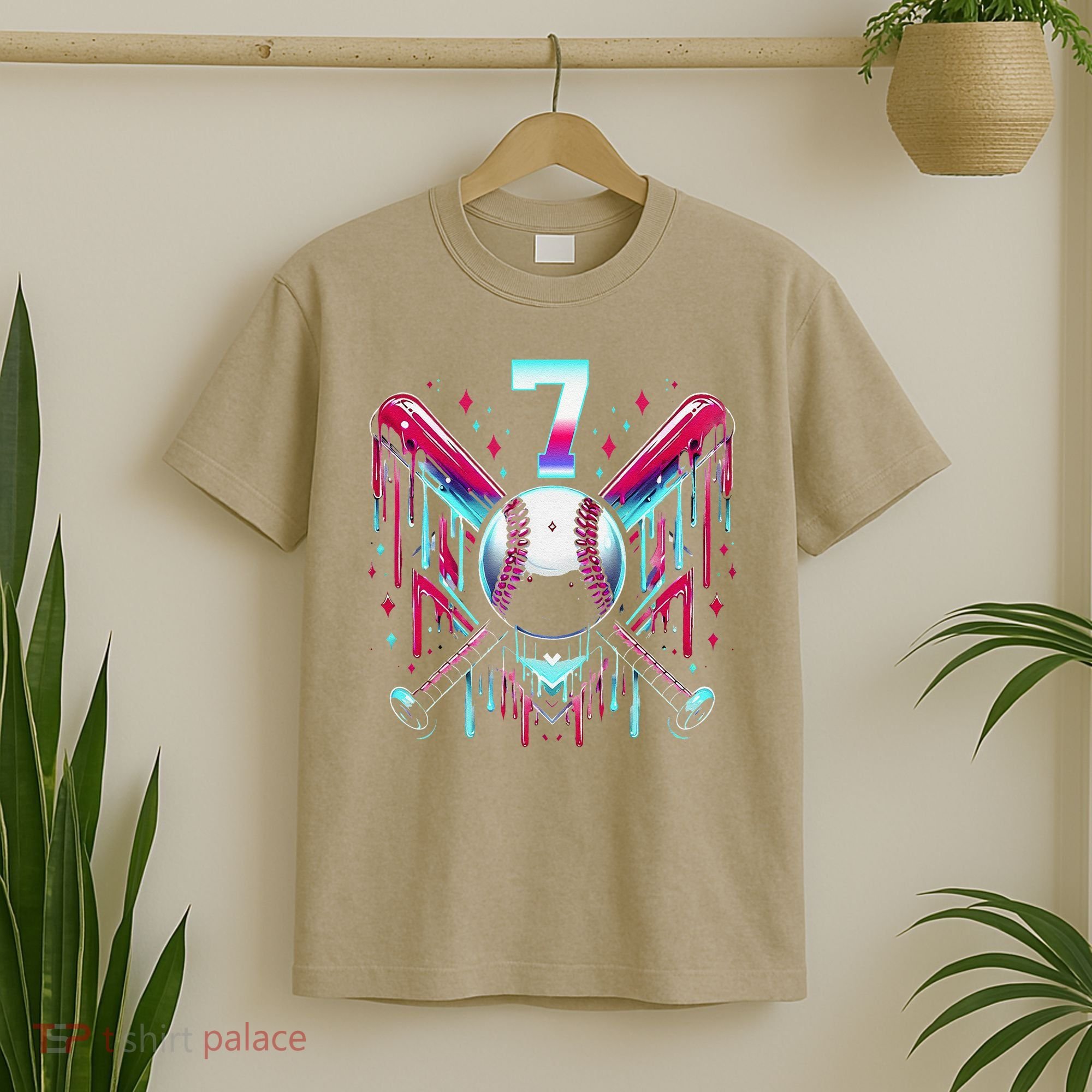 7th Birthday Baseball Home Plate Drip Ice Cream Sprinkle Gift T-Shirt