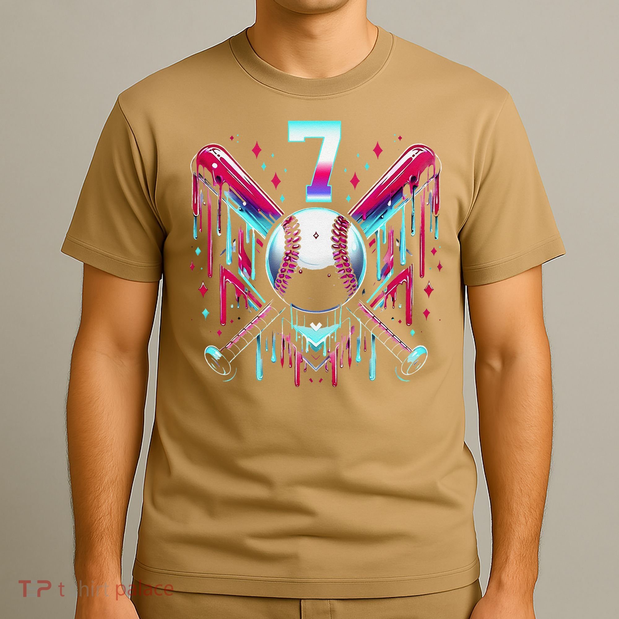7th Birthday Baseball Home Plate Drip Ice Cream Sprinkle Gift T-Shirt