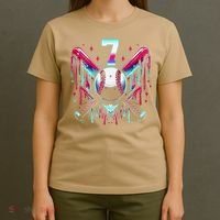 7th Birthday Baseball Home Plate Drip Ice Cream Sprinkle Gift T-Shirt thumb 4