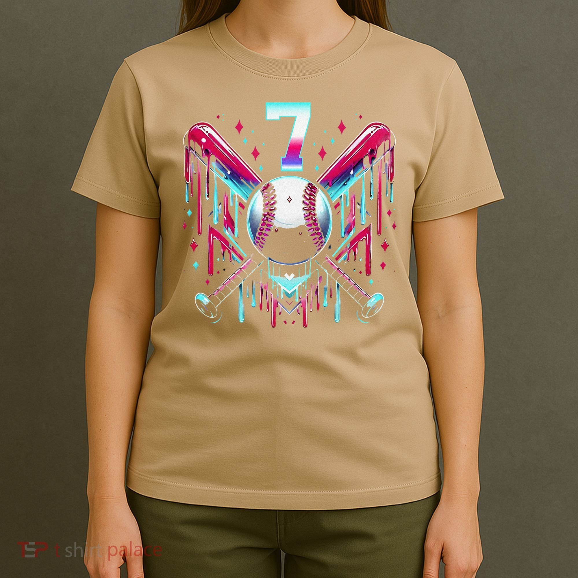7th Birthday Baseball Home Plate Drip Ice Cream Sprinkle Gift T-Shirt