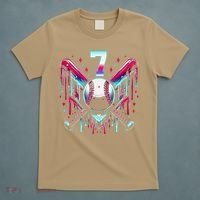 7th Birthday Baseball Home Plate Drip Ice Cream Sprinkle Gift T-Shirt thumb 5