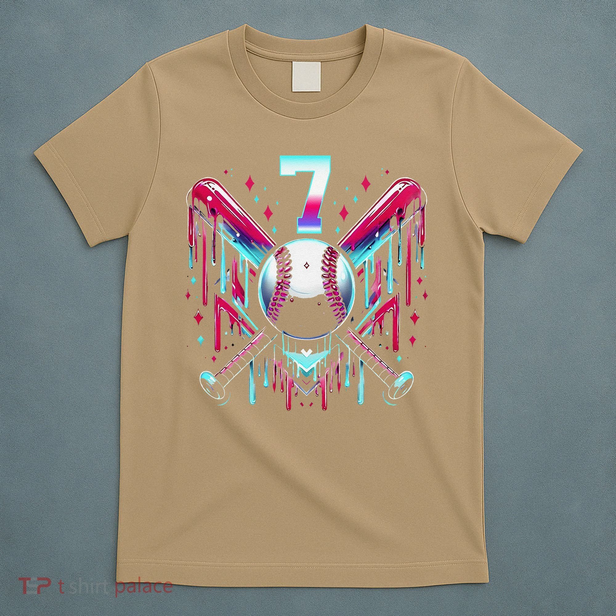 7th Birthday Baseball Home Plate Drip Ice Cream Sprinkle Gift T-Shirt
