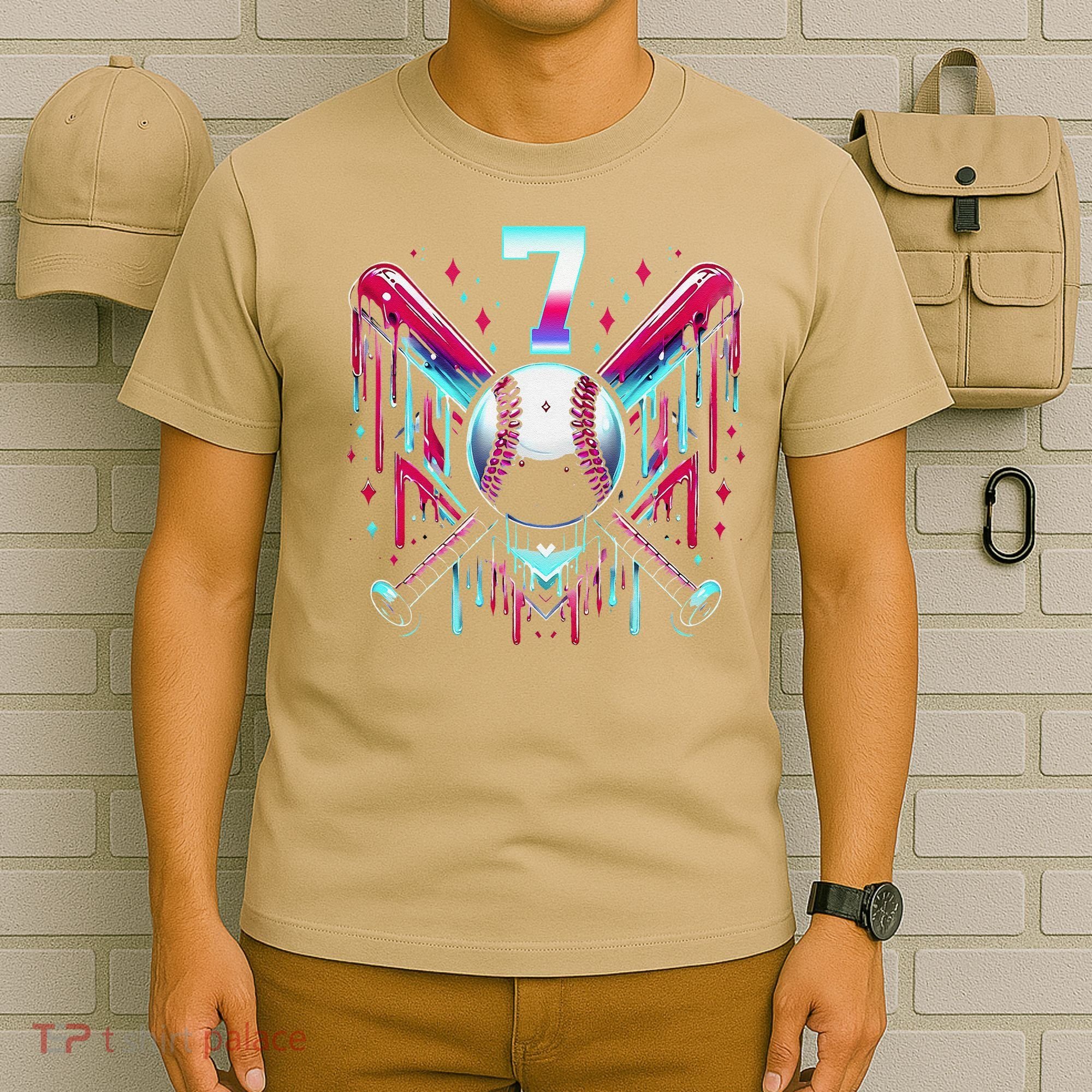 7th Birthday Baseball Home Plate Drip Ice Cream Sprinkle Gift T-Shirt